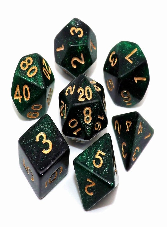 CREEBUY Polyhedral DND Dice Set Glitter Dice for Dungeon and Dragons D&D RPG Role Playing Games Green Mix Black Nebula Dice - Image 1